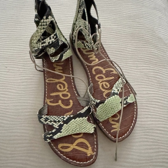 Sam Edelman Women’s Gladiator Green Python Lace Up Gwenna Lace sandals Shoes 7.5 - Picture 2 of 5